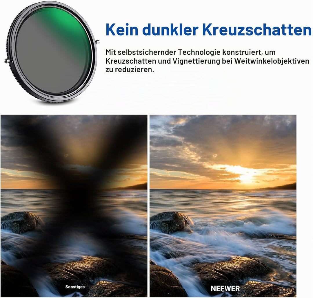 NEEWER 2 in 1 58mm Variable ND Filter ND2-ND32&amp;CPL (Zirkular Polfilter) No X Cross Variabel Graufilt
