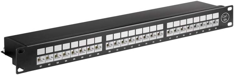 Goobay 90854 CAT 6A Patch Panel 19 Zoll / 24 Port RJ45 Buchsen Netzwerkstecker / 500 MHz LAN Patchfe
