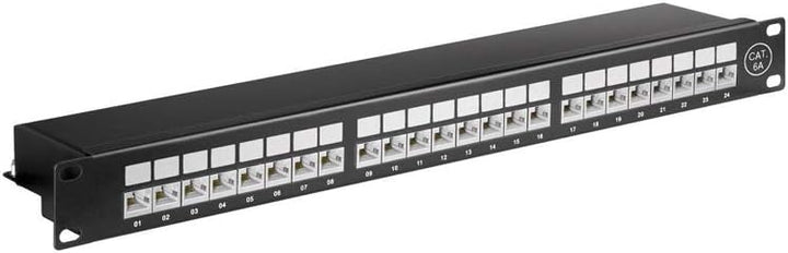 Goobay 90854 CAT 6A Patch Panel 19 Zoll / 24 Port RJ45 Buchsen Netzwerkstecker / 500 MHz LAN Patchfe