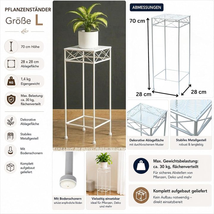 DanDiBo Blumenhocker Weiss Metall Eckig 70-50 cm Blumenständer 96314 Beistelltisch Blumensäule Moder