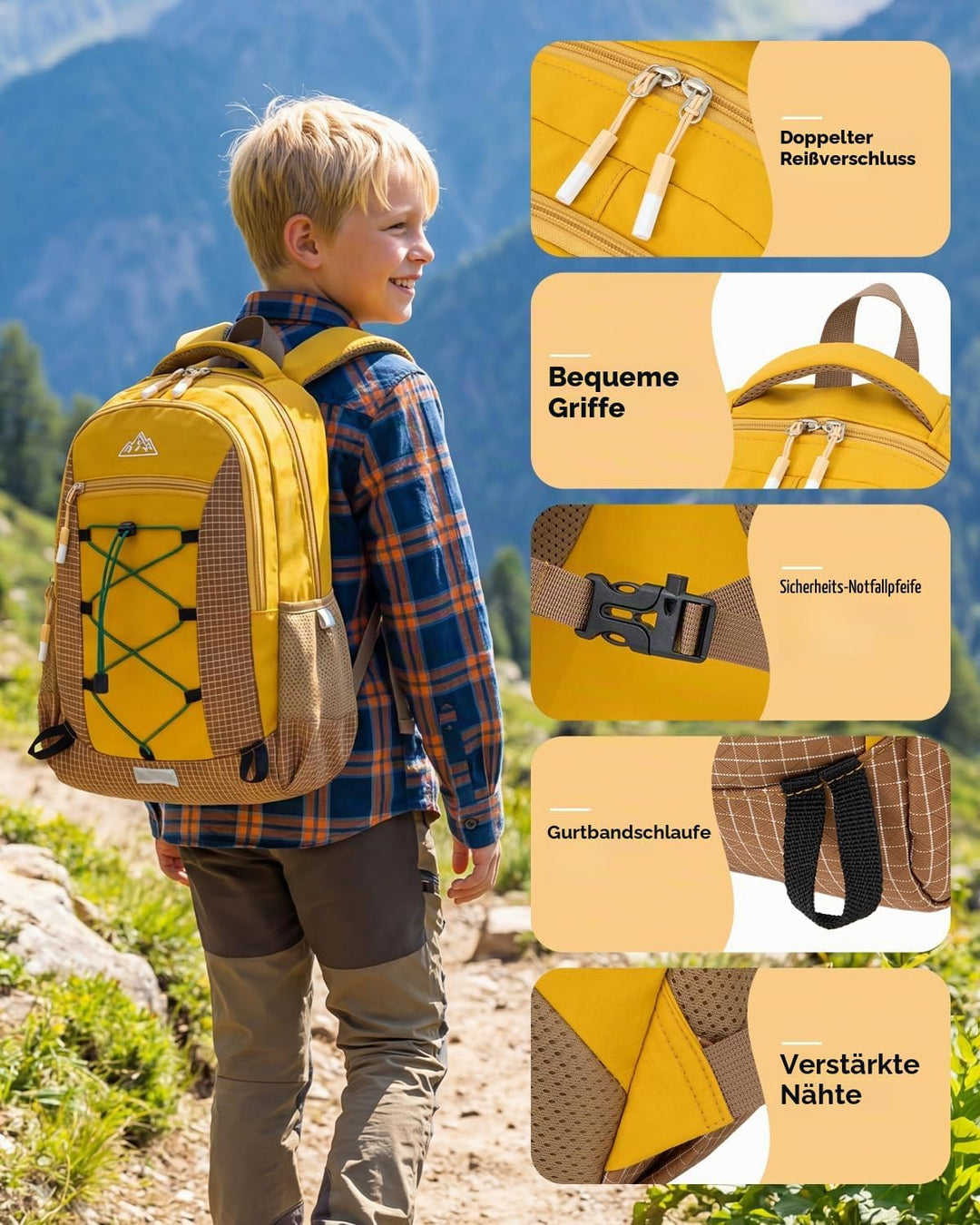 Amythe Outdoor Schulrucksack für Jungen Mädchen ab 6 Jahren, Wanderrucksack Kinder 1. - 5. Klasse, W