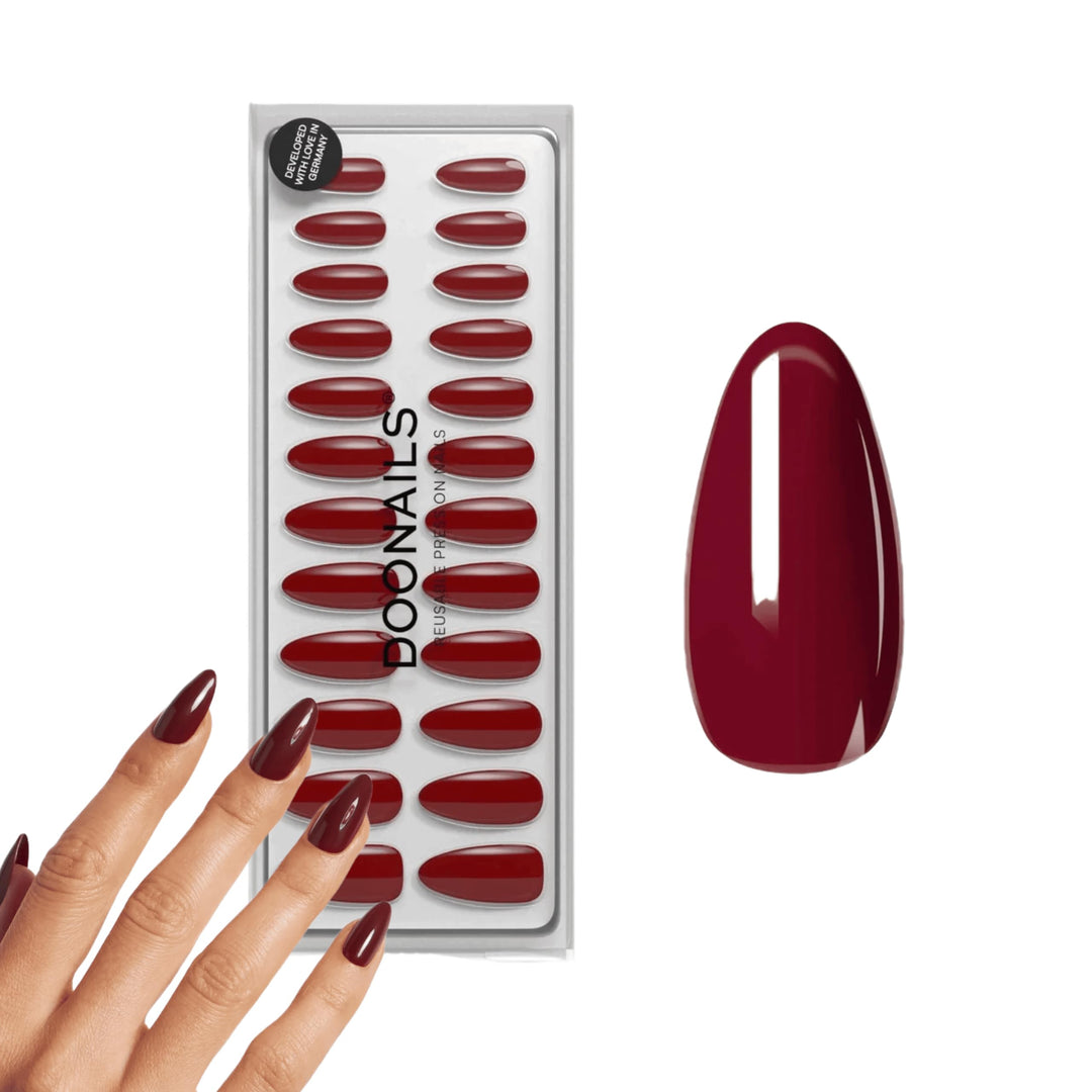 DOONAILS Soft Gel Press On Nails 30er Set Love Paris Almond Form Dunkelrot Nägel zum Aufkleben Full