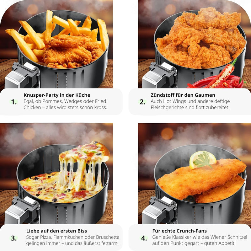 tectake® Heissluftfritteuse, Airfryer, 3,6 l Fassungsvermögen, Touchscreen-Display, 7 Programme, Air