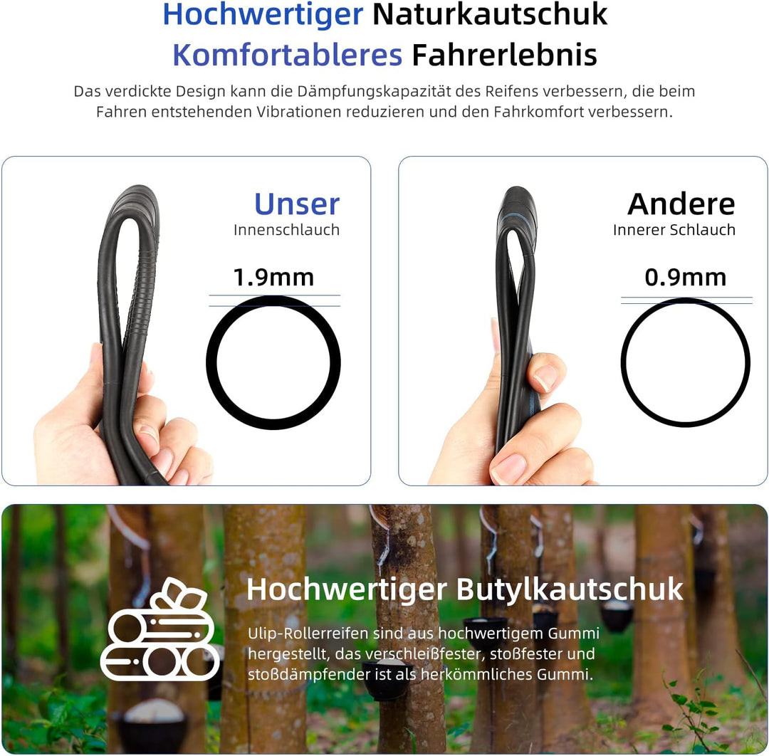 ulip 2 Stück E-Scooter Schlauch 90/65-6.5 (11 Zoll)- Abgewinkeltes Ventil 90/90 - Kompatibel mit 90/