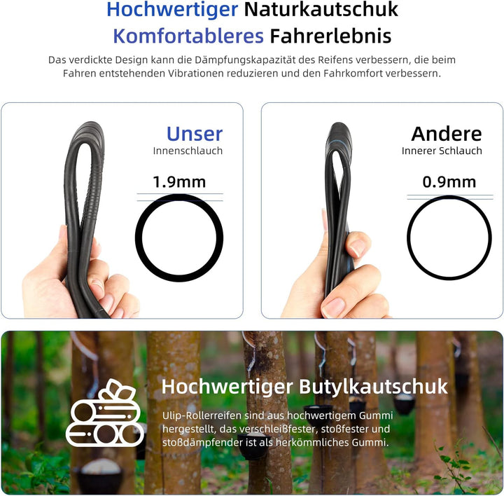 ulip 2 Stück E-Scooter Schlauch 90/65-6.5 (11 Zoll)- Abgewinkeltes Ventil 90/90 - Kompatibel mit 90/