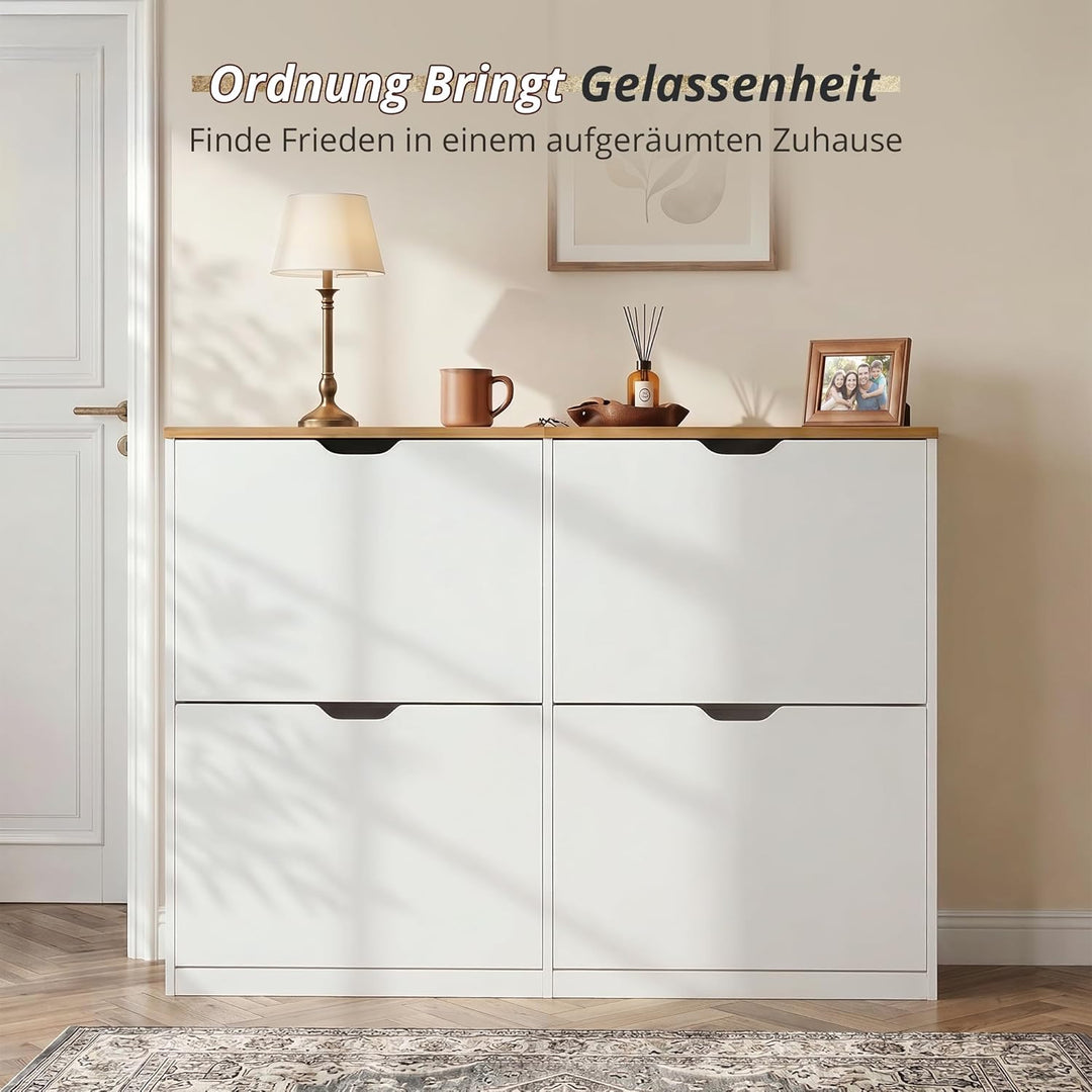 LUE BONA Schuhschrank mit 4 Flip-Klappen,Schuhschrank Schmal 23 cm Tiefe,Schuhkipper Geschlossen mit