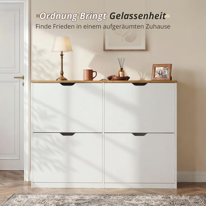 LUE BONA Schuhschrank mit 4 Flip-Klappen,Schuhschrank Schmal 23 cm Tiefe,Schuhkipper Geschlossen mit