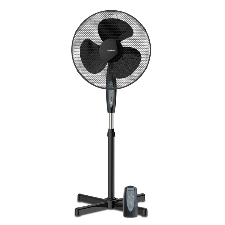 MEDION Standventilator mit Fernbedienung, drei Geschwindigkeitsstufen, 45 Watt Leistung, 36 cm, Schw
