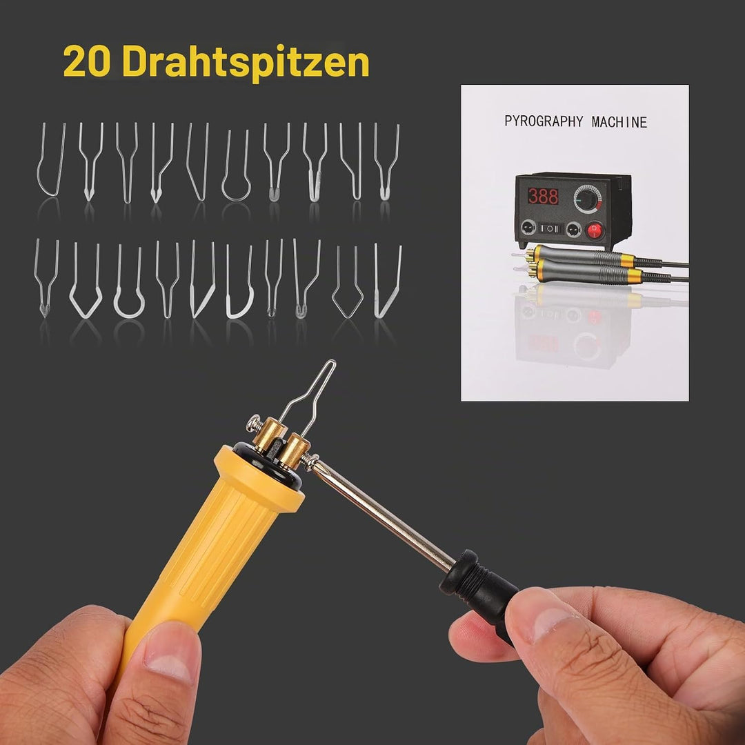 Holzbrenner zum Gravieren LCD-Display, Pyrography Machine mit 20 Spitzen, 250–750°C, für Holz Leder