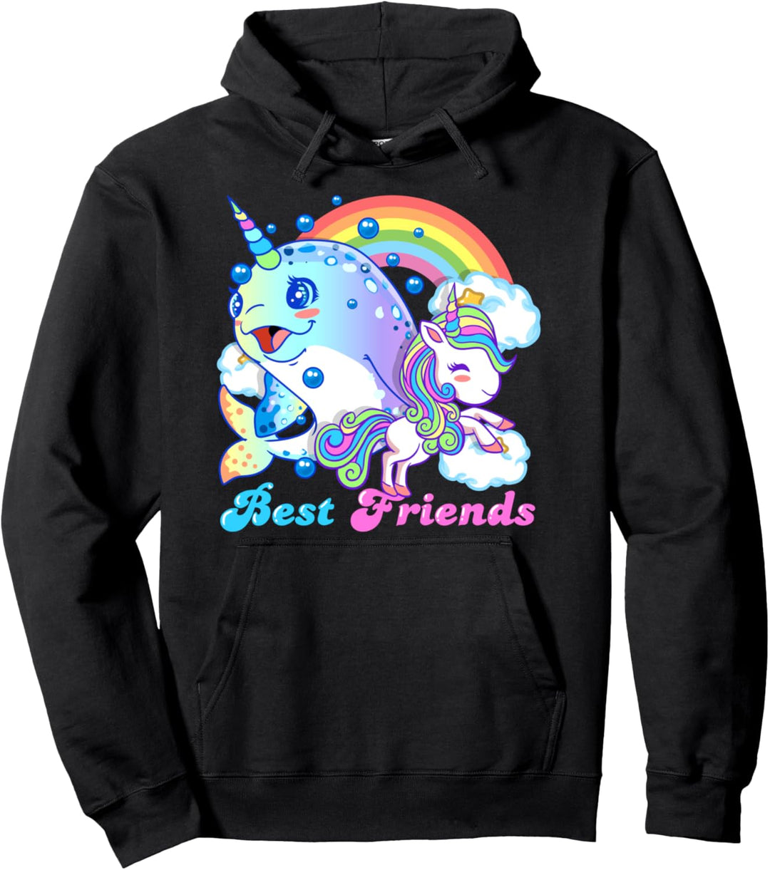 Cute Horned Narwhal And Unicorn Best Friends Pullover Hoodie
