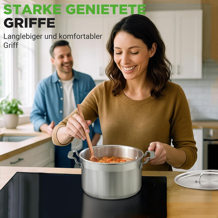 Suppentopf aus Edelstahl, 18/8 Lebensmittelqualität, robust, grosser Suppentopf für Eintopf, Eintopf