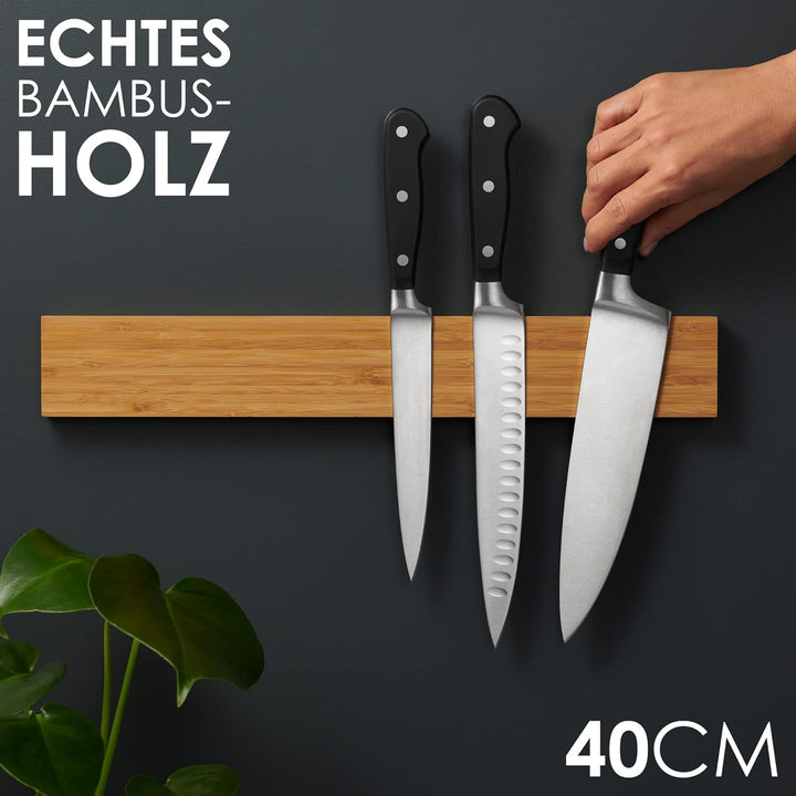 LARHN Magnetleiste Messer aus Bambus mit Extra Starkem Magnet - 40cm - Messerhalter Magnetisch Holz