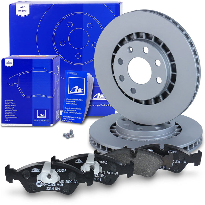 ATE Bremsenset Vorderachse inkl. Bremsscheiben vorne Ø 256 mm belüftet und Bremsbeläge vorne Kompati