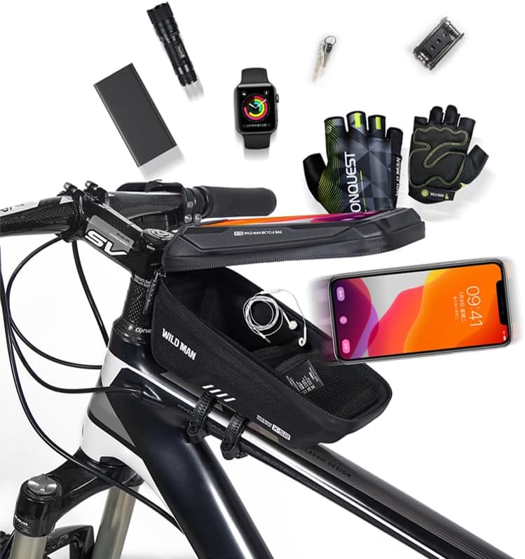 Rahmentasche Fahrrad - wasserdichte Oberrohrtasche Fahrrad Handytasche mit TPU-Touchscreen für Smart