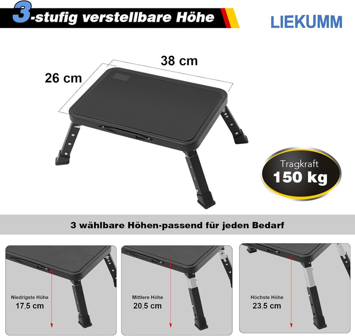LIEKUMM 3-stufiger Tritthocker Klappbar, 150 kg Tragkraft Hocker Höhenverstellbar, Klapphocker mit R