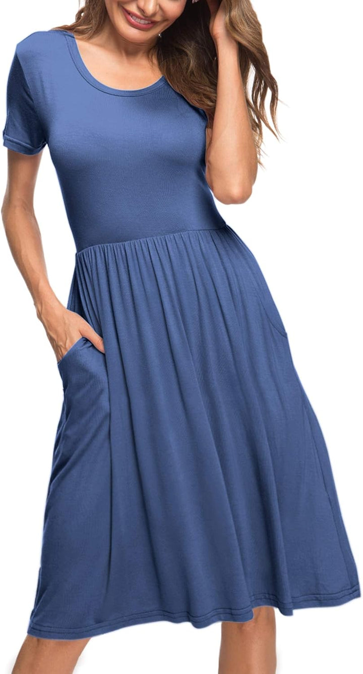 AUSELILY Damen Kleider Sommer Sommerkleider Knielang Kurzarm Empire Freizeitkleid Schicke Shirtkleid