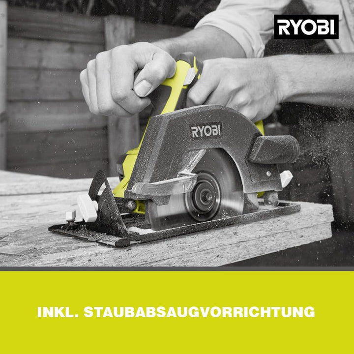 RYOBI 18 V ONE+ Akku-Handkreissäge R18CSP-140GZL (Sägeblatt-Ø 150 mm, Schnitttiefe 90°/45° 45/32 mm,