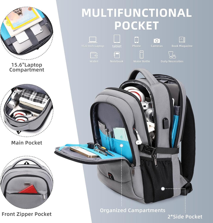 VINBAGGE Rucksack Herren Wasserdicht 15.6 Zoll Laptop Rucksack Anti Diebstahl mit USB-Anschluss Schu