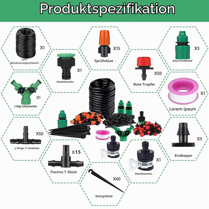 ANJUN 50m Garten BewässerungsSystem, 200 Pcs Garten Bewässerung Kit, Automatik Tröpfchenbewässerung