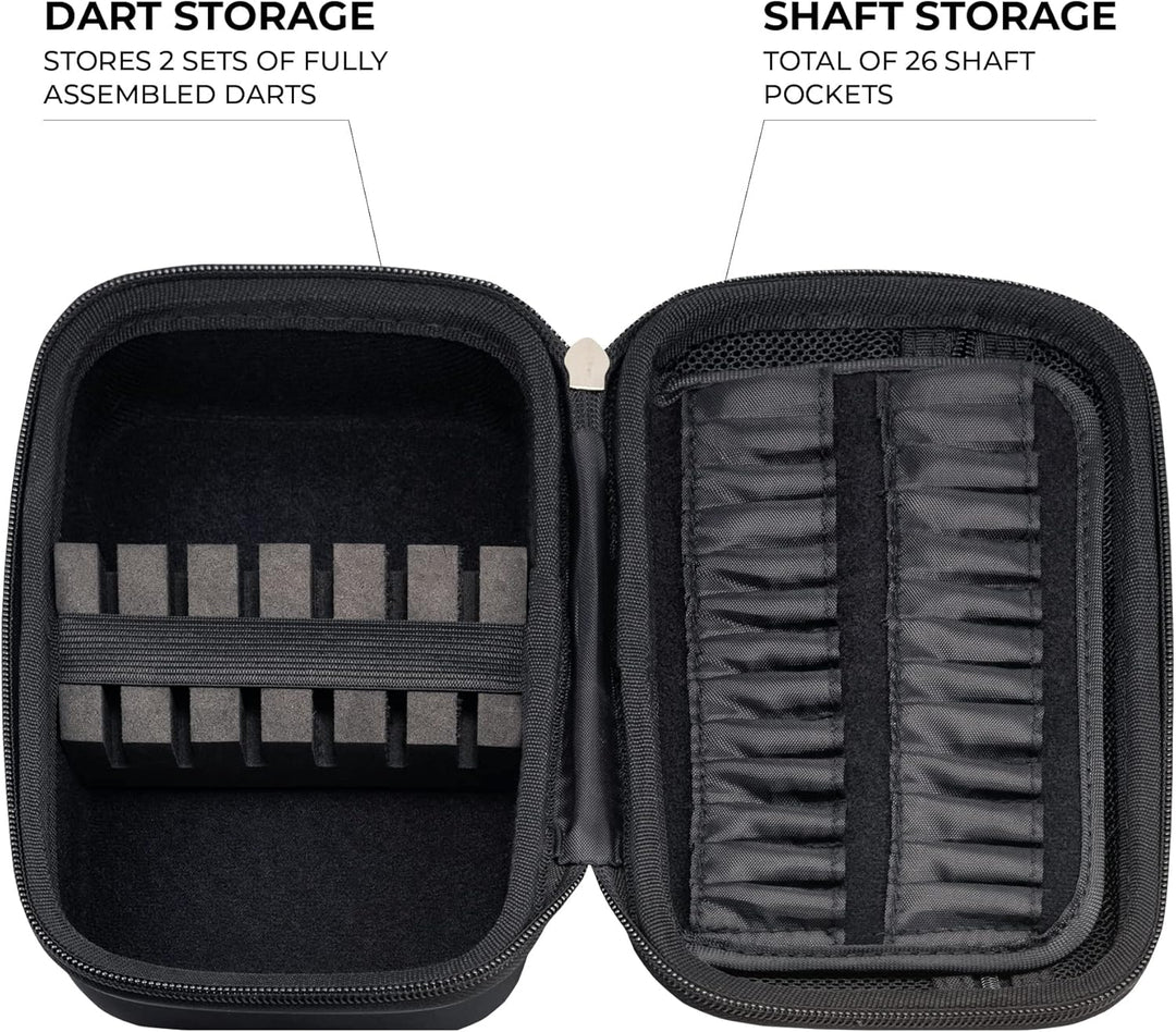 Darts Corner Dartkoffer | EVA-Dart-Etui für 2 Sets von Stahl & Soft Tip Darts | 6 montierte Pfeile &