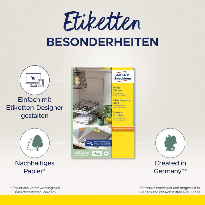 AVERY Zweckform 3457 Blaue Etiketten (400 Aufkleber, 105x148mm auf A4, permanent haftend, selbstkleb