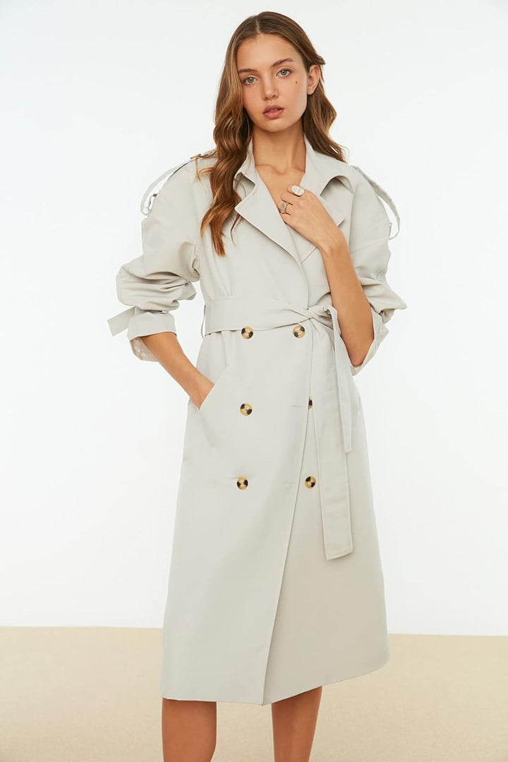 TRENDYOL Trench Coat - Brown - Regular 32 Beige, 32 Beige