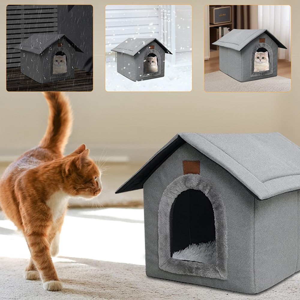 Katzenhaus, Katzenhöhle mit Abnehmbarem Plüschkissen, Hundehöhle, Winterfest Wasserdicht Wetterfeste