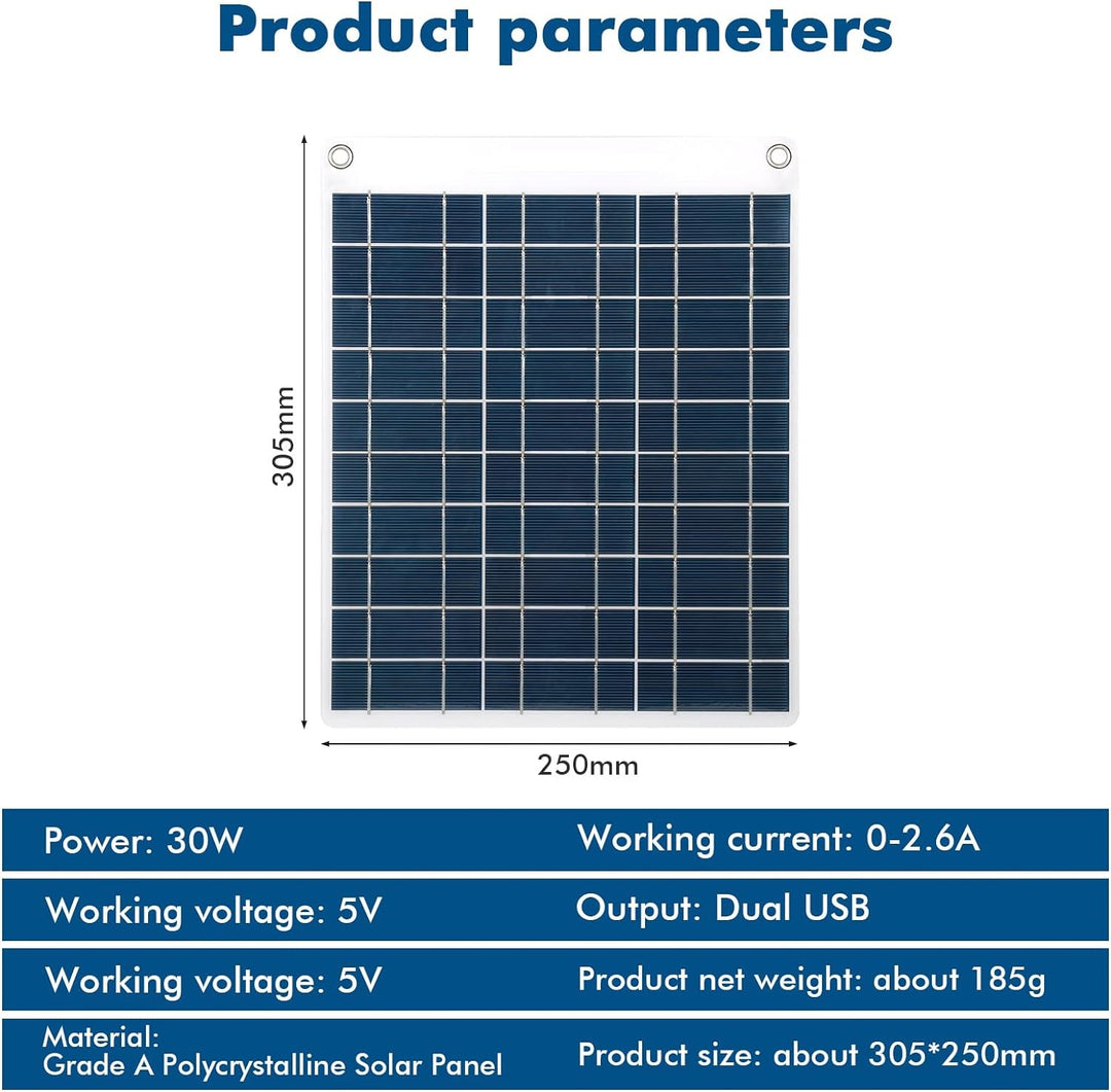 30W Solarpanel 5V Dual USB Tragbares Solarladegerät Outdoor Handy Ladegerät for Camping Wandern