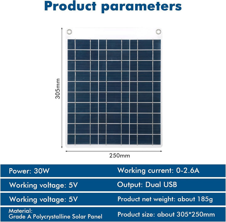30W Solarpanel 5V Dual USB Tragbares Solarladegerät Outdoor Handy Ladegerät for Camping Wandern