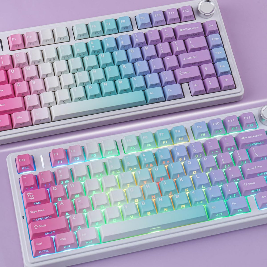 PBT Keycaps, 133 Keys Y2K Aesthetic Gradient Keycaps, Double Shot Shine Through Side Printed Keycap,