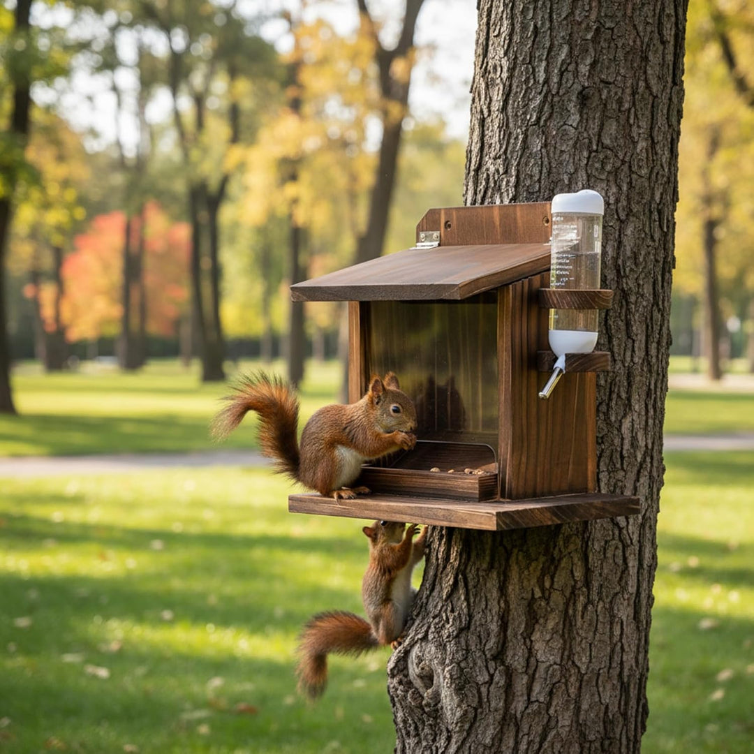 Eichhörnchen-Futterspender für draussen am Baum, Holz-Eichhörnchen-Picknick-Tisch-Futterspender für