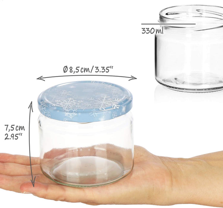 com-four® 12x Einmachgläser Winter Edition TO Ø 82 mm - 330 ml mit Schraub-Deckel im winterlichen De