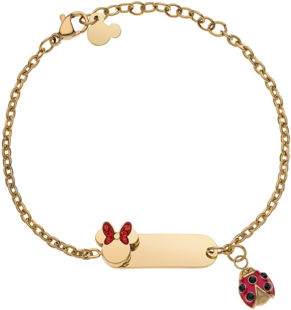 Armband Lucky Minnie Edelstahlkollektion Gold, Rot Marienkäfer und Zirkonia für Mädchen und Kinder,