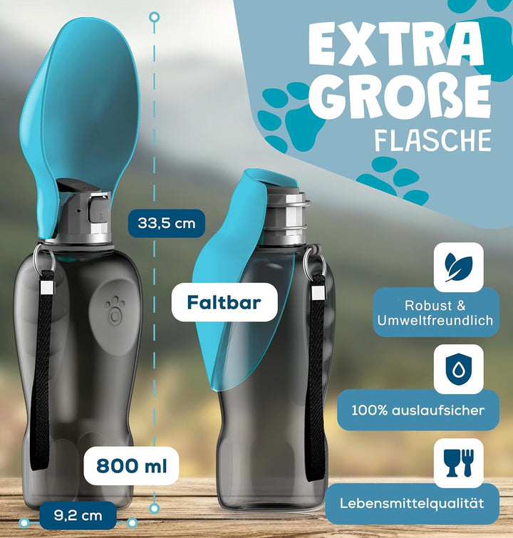 TOP EMPFEHLUNG | Extragrosse Faltbare 800ml Hundetrinkflasche für unterwegs inkl. Zahnbürste | Premi