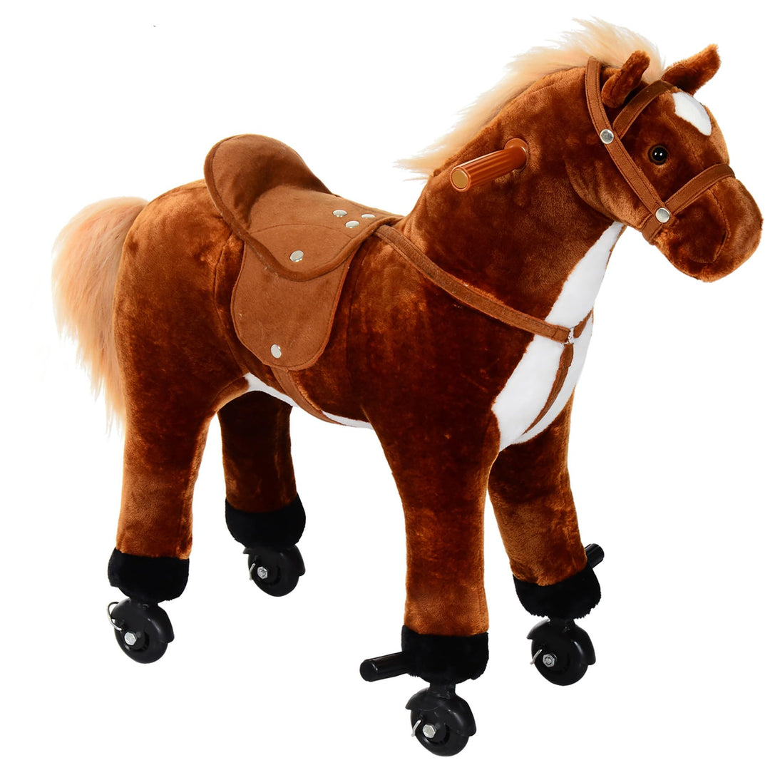 HOMCOM Plüsch-Laufpferd Reittier Schaukelpferd für 2+ 50cm Braun