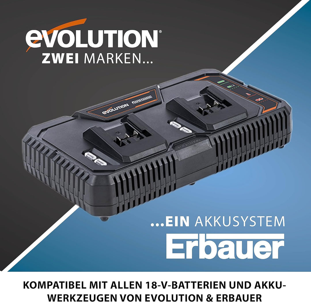 Evolution Power Tools Multi-Ladegerät für Lithium-Ionen-Akkus Ladegerät Doppelt-Ladegerät, Ladegerät