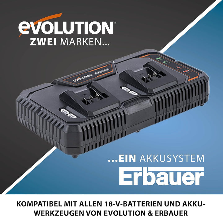 Evolution Power Tools Multi-Ladegerät für Lithium-Ionen-Akkus Ladegerät Doppelt-Ladegerät, Ladegerät