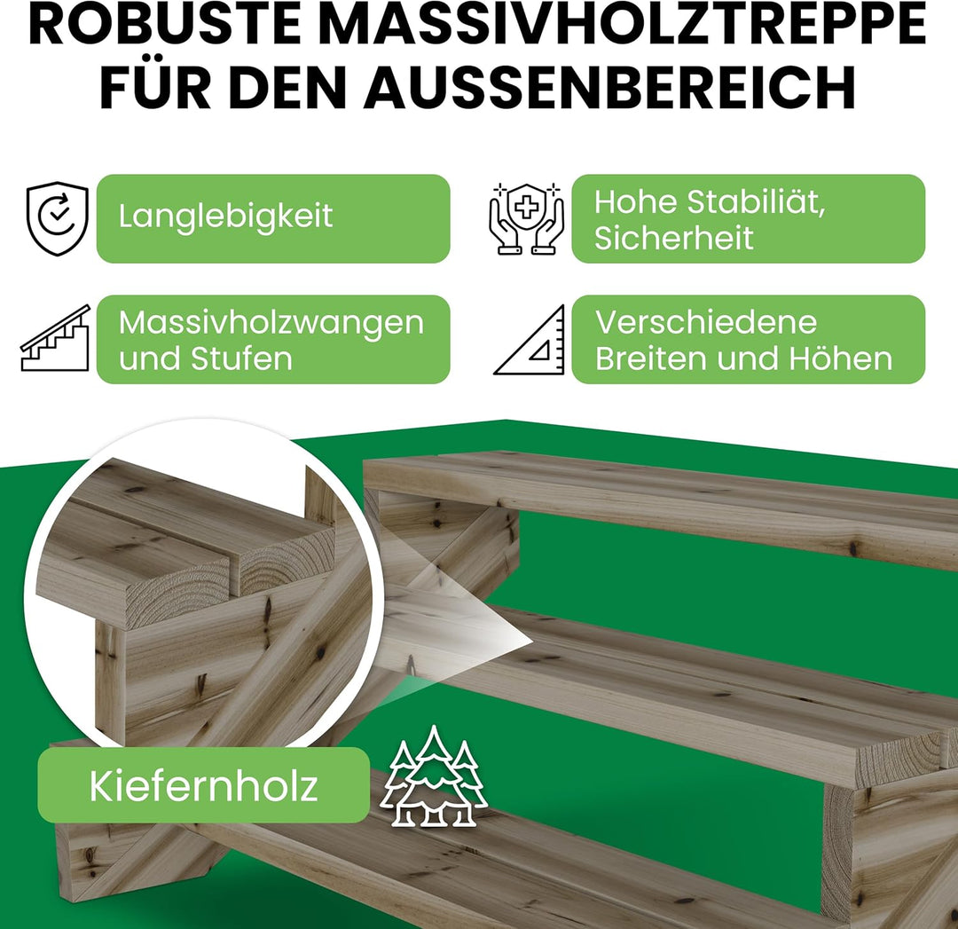Gartenwelt Riegelsberger Terrassentreppe Breite 120 cm Treppe mit 3 Stufen Geschosshöhe 55 cm Massiv