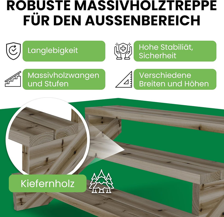 Gartenwelt Riegelsberger Terrassentreppe Breite 120 cm Treppe mit 3 Stufen Geschosshöhe 55 cm Massiv