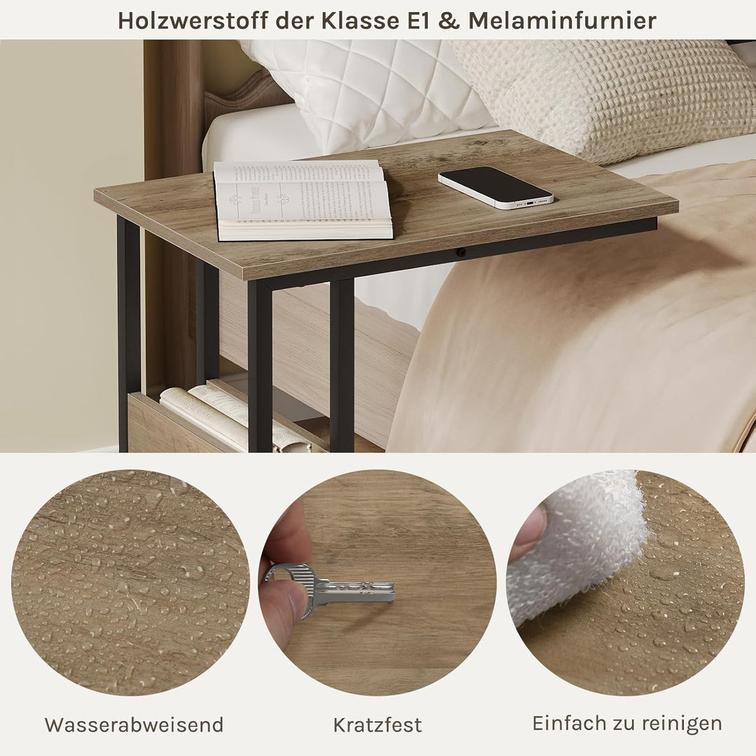 WOLTU Beistelltisch C Form, Couchtisch mit Stauraum, Wohnzimmertisch klein, Vintage Sofatisch mit Me