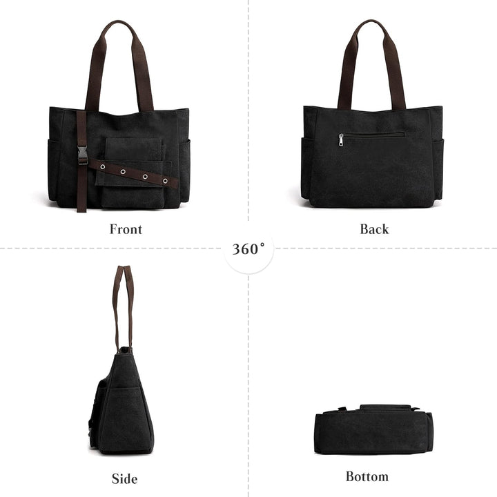 PORRASSO Damen Handtasche Canvas Schultertasche Gross Hobo Shopper Henkeltasche für Einkaufen Schule