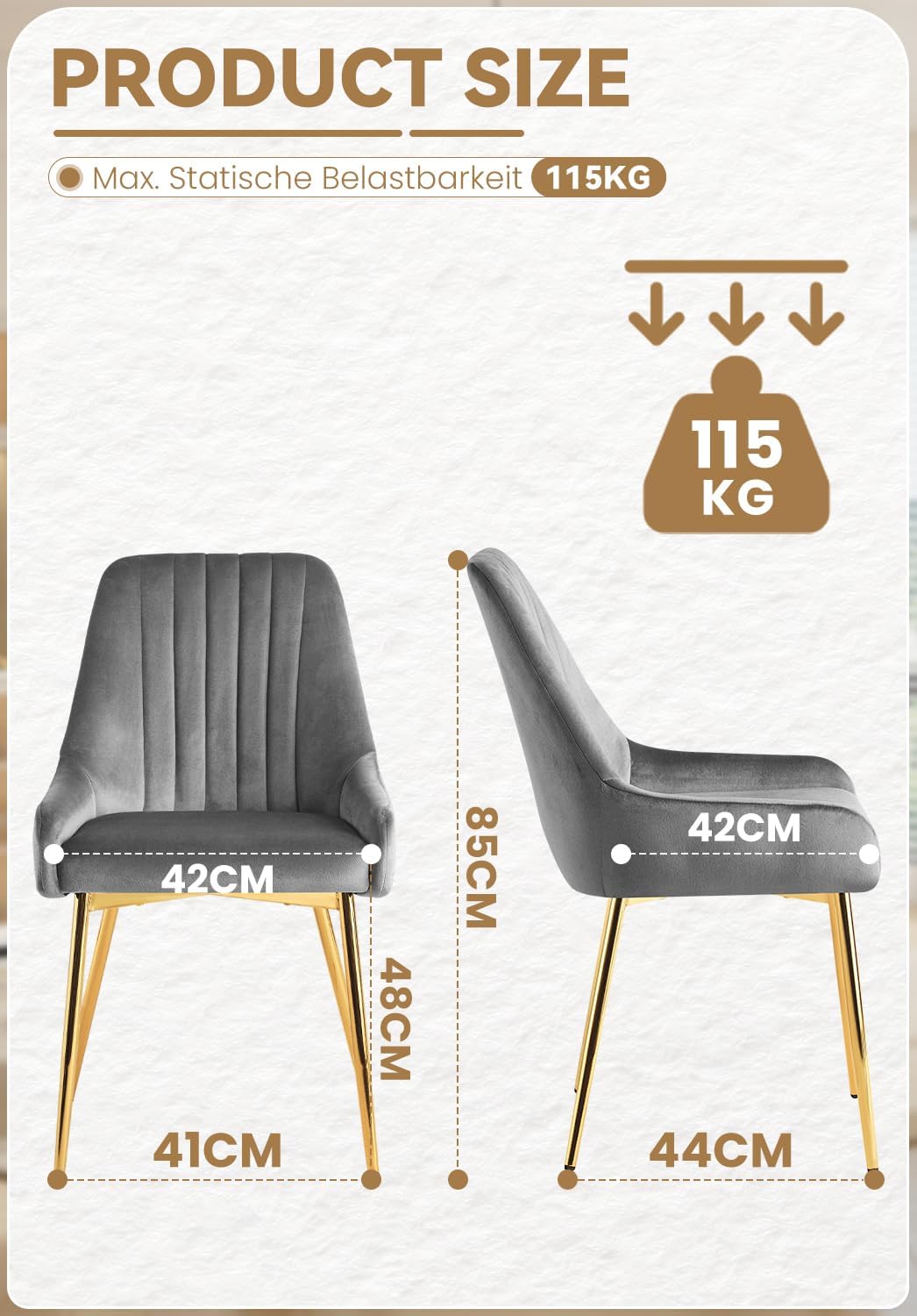 EsszimmerstüHle 2er Set, Moderne Samt-WohnzimmerstüHle, Polsterstuhl Esszimmer,Gepolsterter Armloser