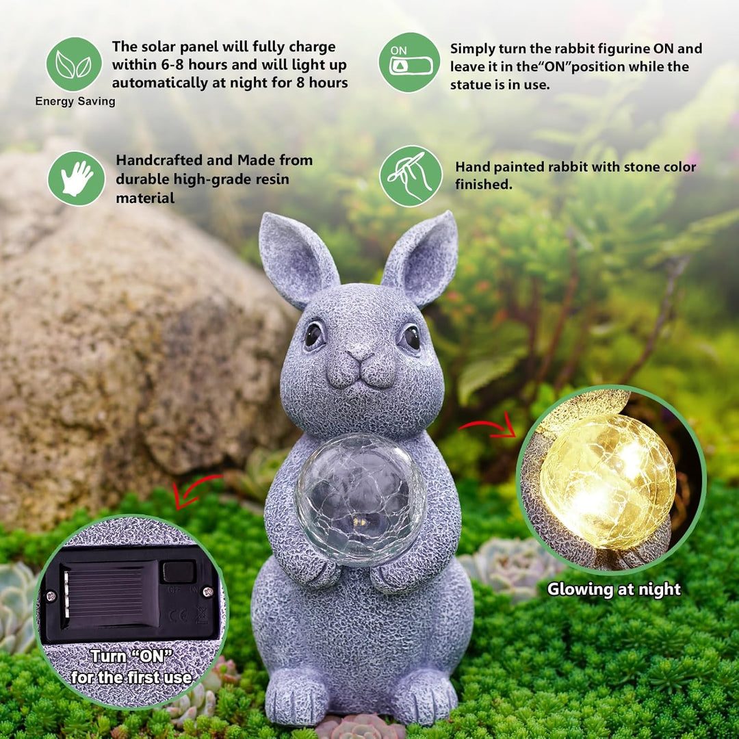 Yeomoo Kaninchen Figuren mit Solar Ball Deko Wohnzimmer Gartendeko: Hase Gartenfiguren Geschenke für