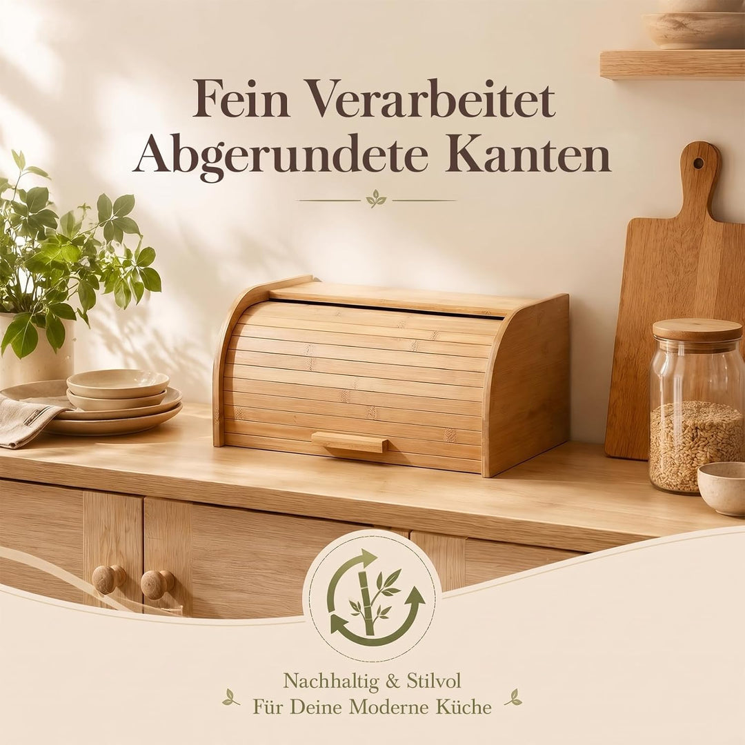 Grosser Brotkasten aus Naturholz, 41 x 27 x 13 cm – Traditioneller Brotkasten mit Rollverschluss – B