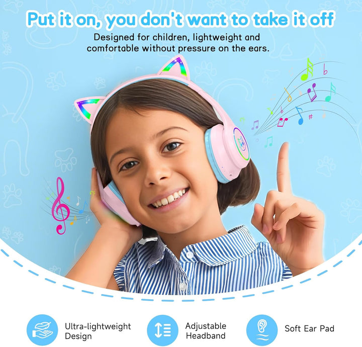 LOBKIN Kinder Kopfhörer mit Tasche, Kopfhörer Kabellos und Kabel Bluetooth 5.4 für Kinder, mit RGB L