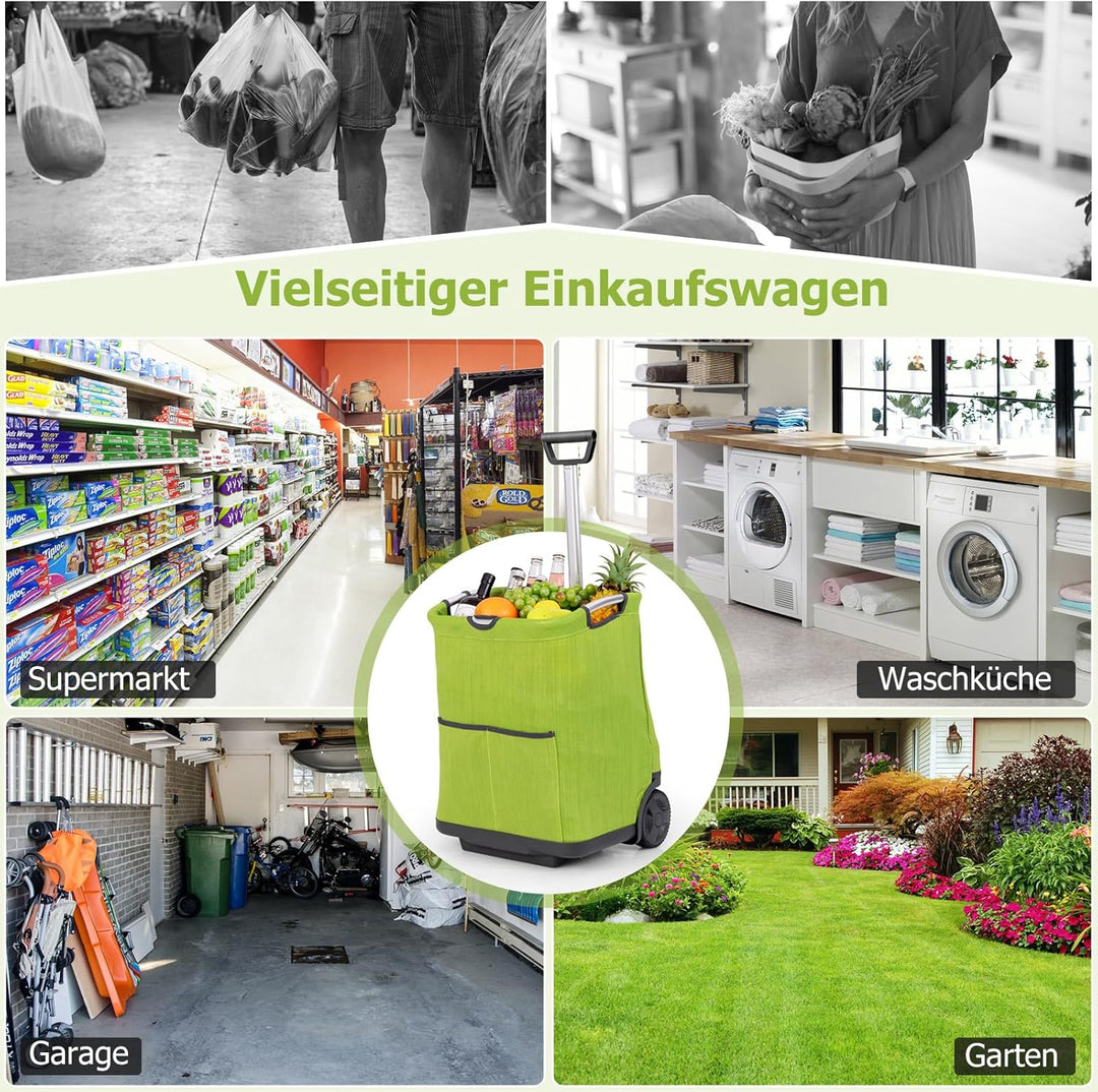COSTWAY Einkaufstrolley klappbar, 50 Liter, Einkaufswagen mit 3 Taschen & verstellbarem Griff, Einka