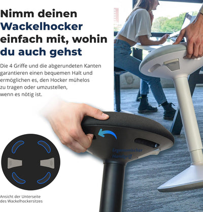 Backerz ergonomischer Wackel-Hocker - Bürohocker mit 40-60 cm Höhenverstellbar, Stehhocker, Arbeitsh