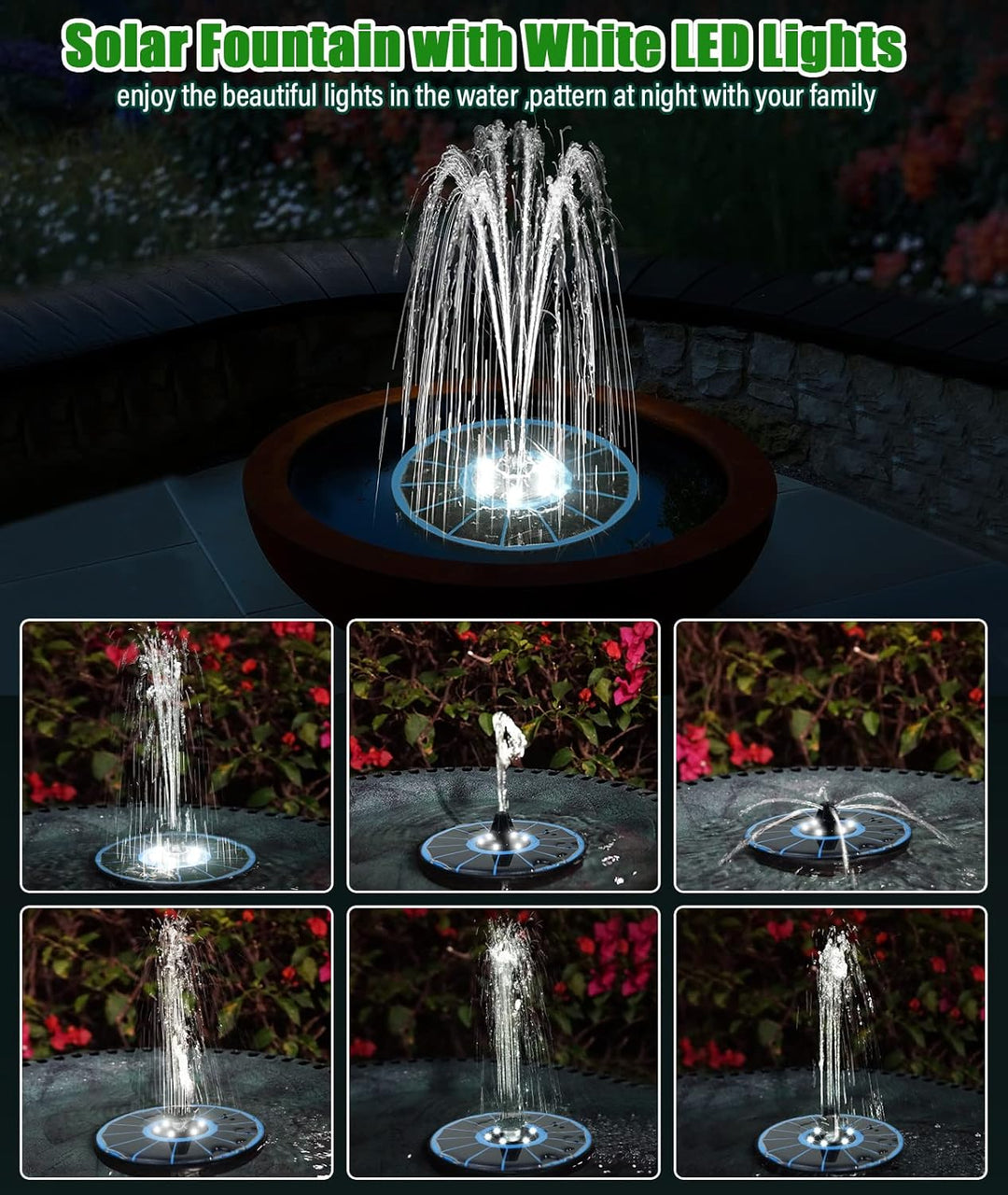 SZMP Solar Springbrunnen für aussen 100% Glas 2023 Upgraded,3.5W Solar Teichpumpe mit 8 Effekte Sola