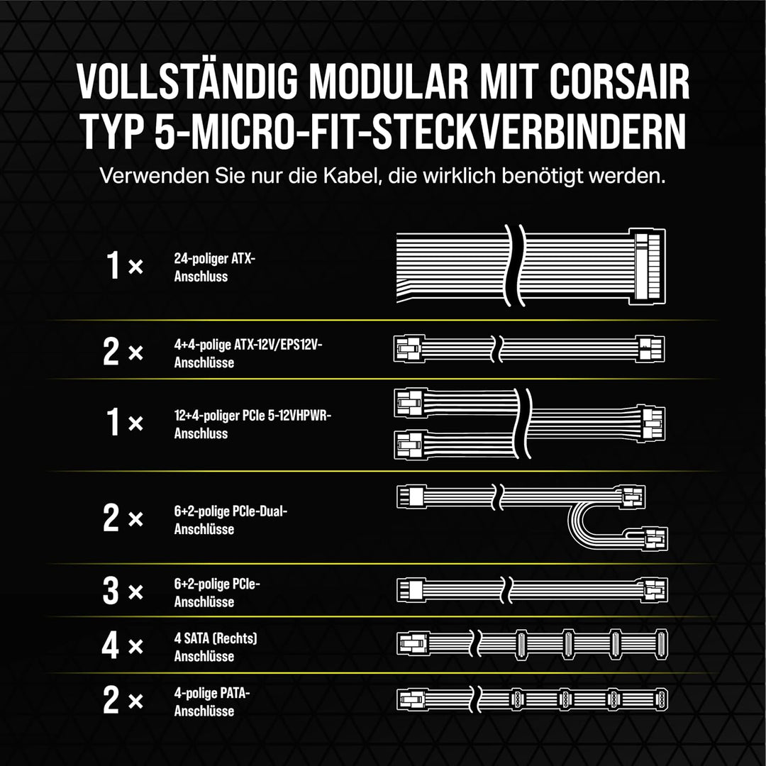 Corsair RM1000x Shift Vollmodulares ATX-Netzteil - Modulare Seitenschnittstelle - ATX 3.0- & PCIe 5.