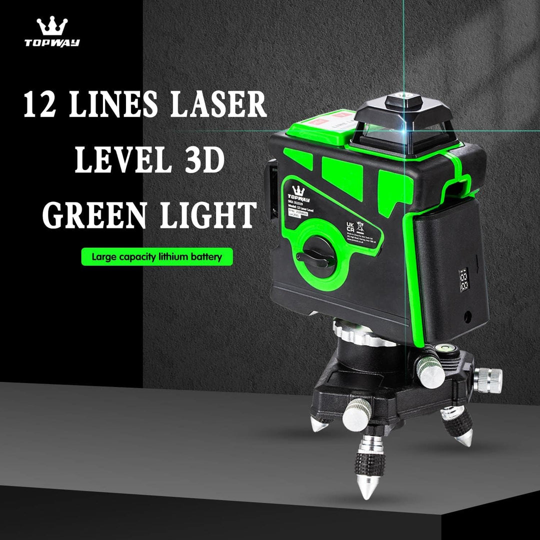 TOPWAY Kreuzlinienlaser Grün 3x360 Grad 3D Linienlaser 12 Linien, Selbstnivellierender Laser Level F